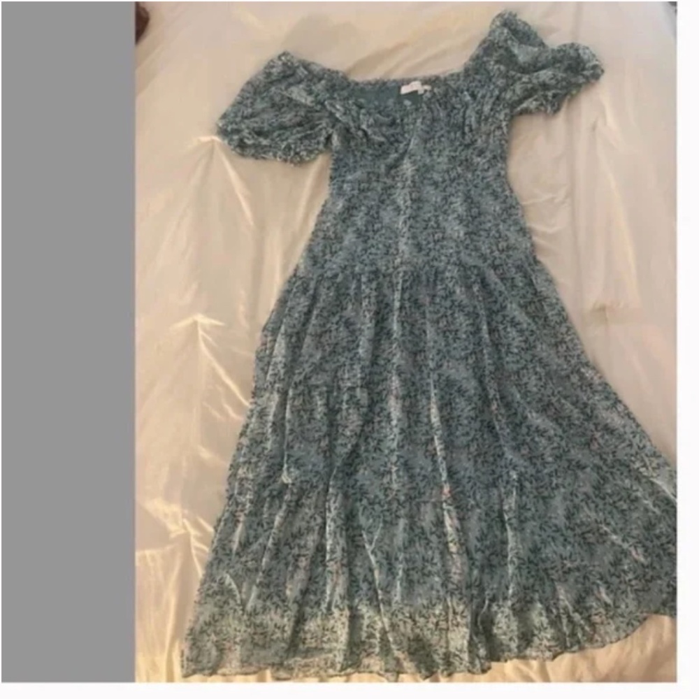 Floral Ruff Sleeve Peasant Fairy Cottage Picnic Summer Midi Maxi Chic Farm Dress